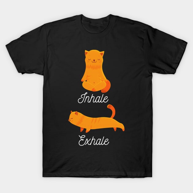 Inhale Exhale Funny Yoga Cat Meditation Meditating T-Shirt by merchmafia